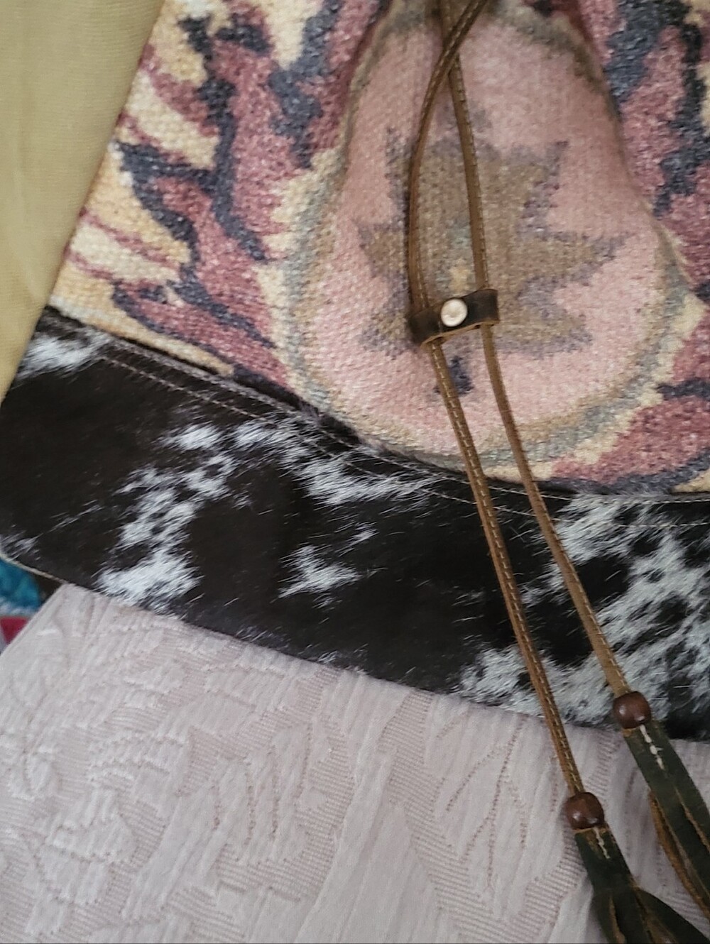 Myra Bag Diversified Bucket Bag Cowhide Canvas Tapestry Boho Tote S-2871 - Picture 6 of 7